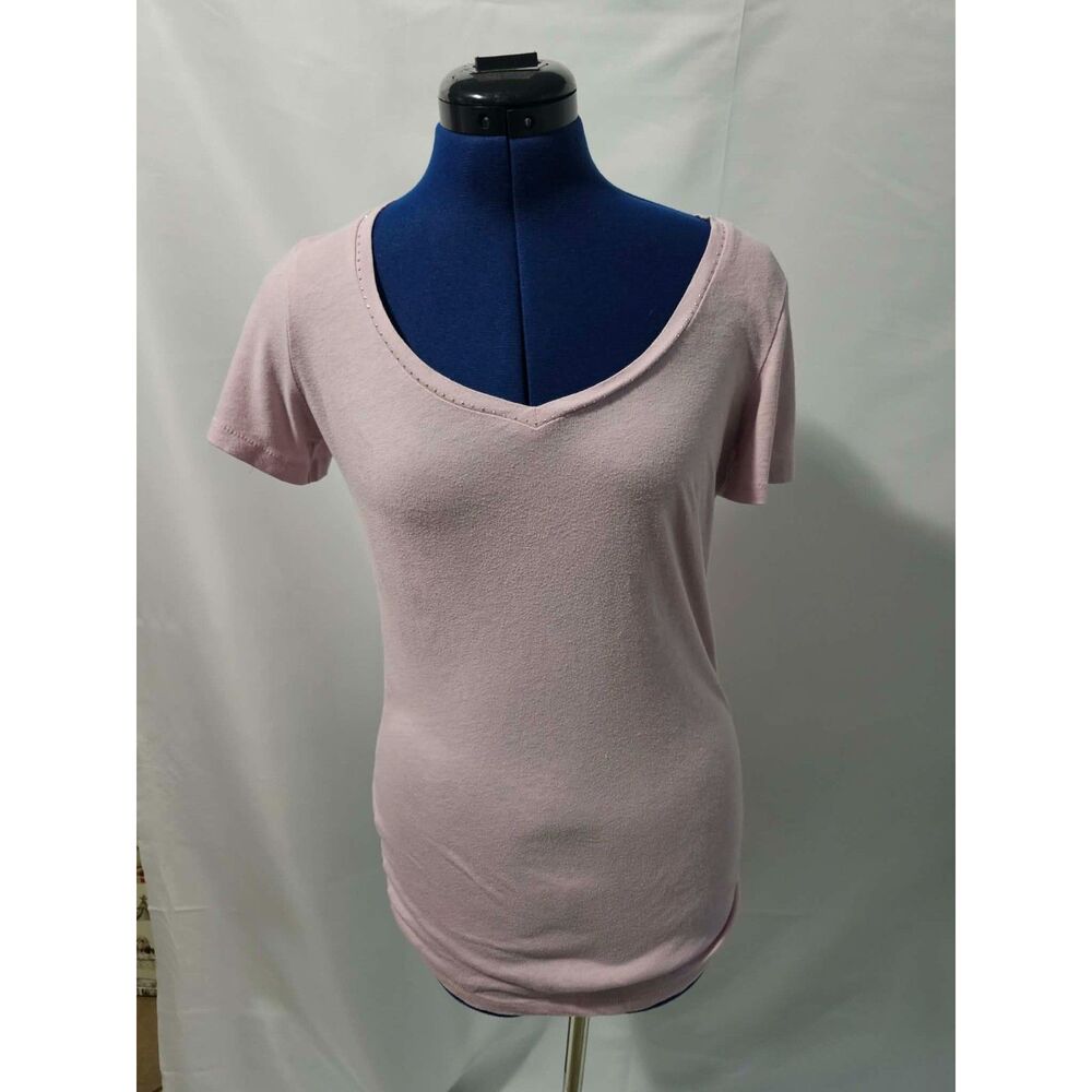 Victoria's Secret Women's M Pink V Neck T Shirt Rhinestone Stud Trim
